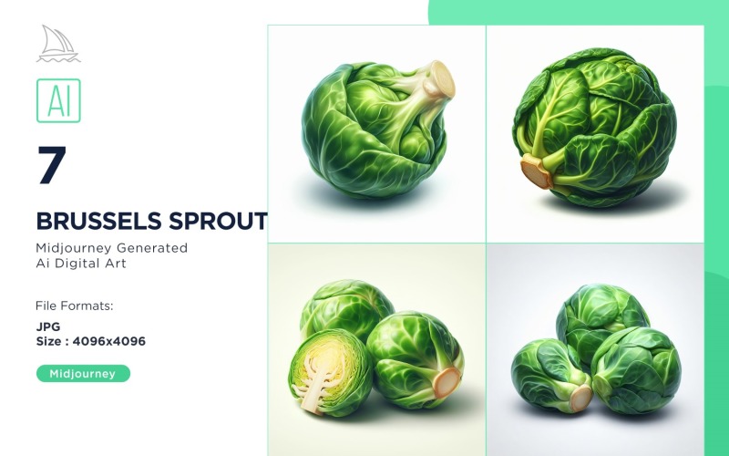 Fresh Brussels Sprout Vegetable on White Background Set Illustration