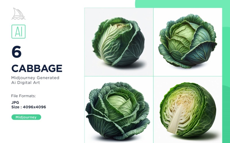 Fresh Cabbage Vegetable on White Background Set Illustration