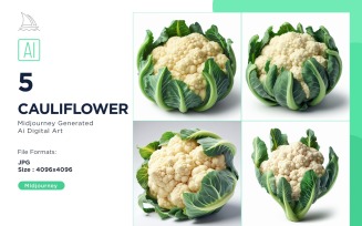 Fresh Cauliflower Vegetable on White Background Set