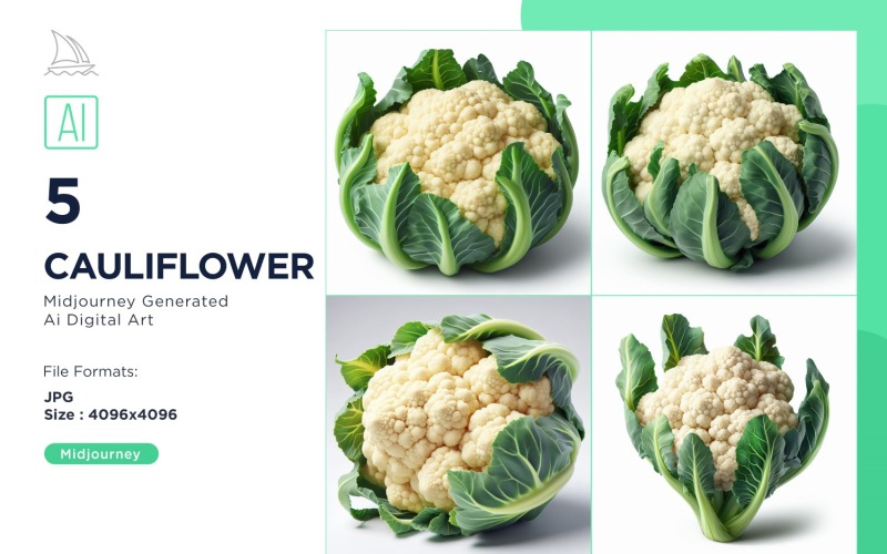 Fresh Cauliflower Vegetable on White Background Set Illustration