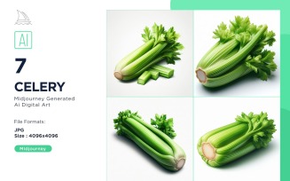 Fresh Celery Vegetable on White Background Set