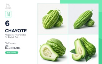 Fresh Chayote Vegetable on White Background Set