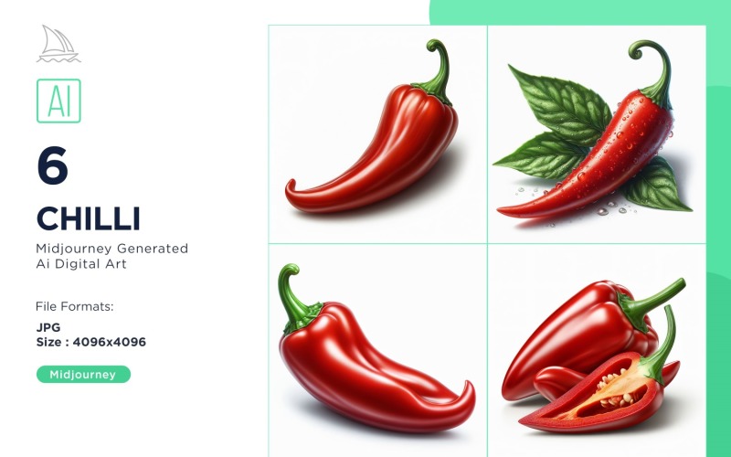 Fresh Chilli Vegetable on White Background Set Illustration