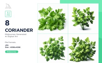 Fresh Coriander Vegetable on White Background Set