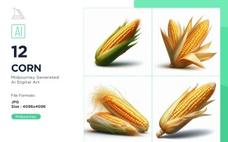 Fresh Corn Vegetable on White Background Set