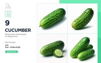 Fresh Cucumber Vegetable on White Background Set