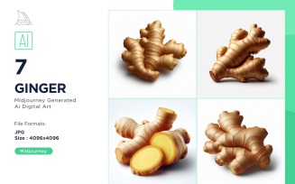 Fresh Ginger Vegetable on White Background Set