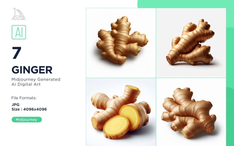 Fresh Ginger Vegetable on White Background Set Illustration