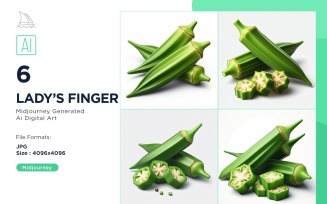 Fresh Ladys finger Vegetable on White Background Set