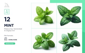 Fresh Mint Vegetable on White Background Set
