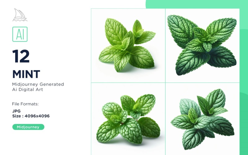 Fresh Mint Vegetable on White Background Set Illustration