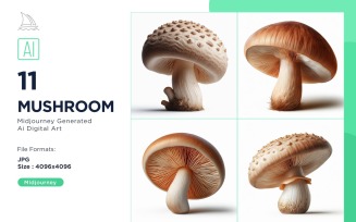 Fresh Mushroom Vegetable on White Background Set