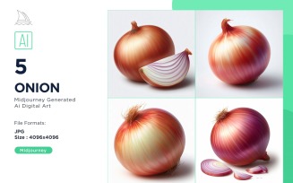 Fresh Onion Vegetable on White Background Set