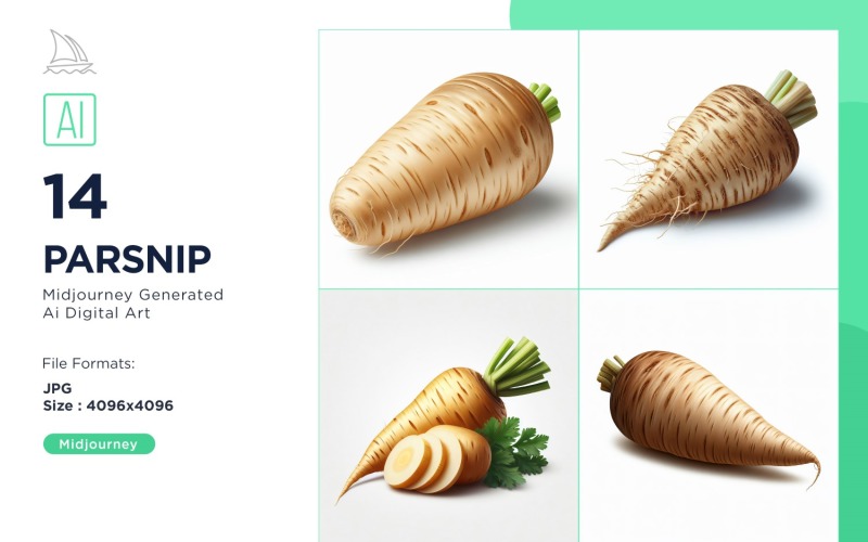 Fresh Parsnip Vegetable on White Background Set Illustration