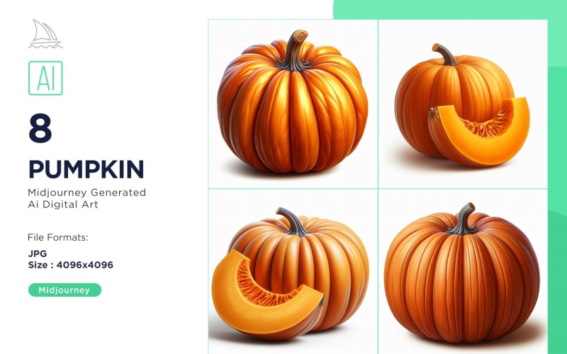 Fresh Pumpkin Vegetable on White Background Set Illustration