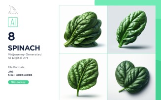 Fresh Spinach Vegetable on White Background Set