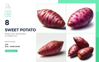 Fresh Sweet Potato Vegetable on White Background Set