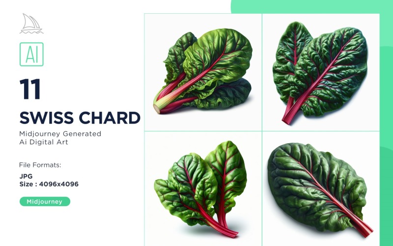 Fresh Swiss Chard Vegetable on White Background Set Illustration