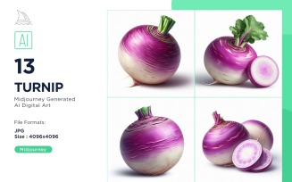 Fresh Turnip Vegetable on White Background Set