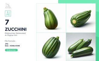 Fresh Zucchini Vegetable on White Background Set