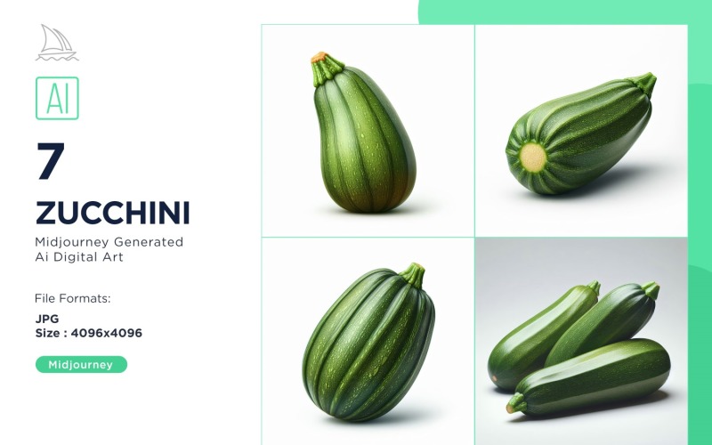 Fresh Zucchini Vegetable on White Background Set Illustration