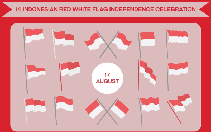 14 Indonesian Red White Flag Independence Celebration Illustration