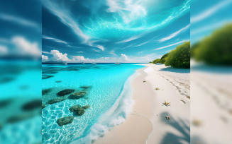 Arafly beach with clear water and a blue sky with clouds generative ai