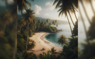 Beautiful Beach Scene Showing Palm Trees Tropical Background Generative Ai