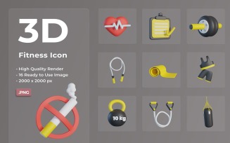 3D Fitness Icon Set Design