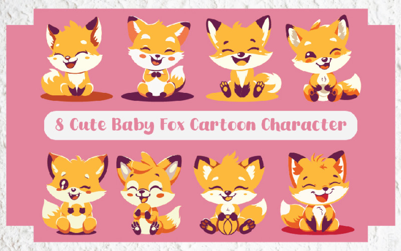 8 Cute Baby Fox Cartoon Character Illustration