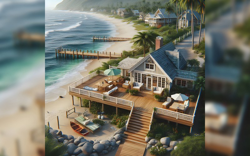 Luxury beach house with sea view swimming pool and terrace at vacation3d rendering Illustration