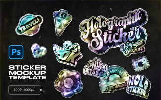 Holographic Sticker Photoshop Mockup