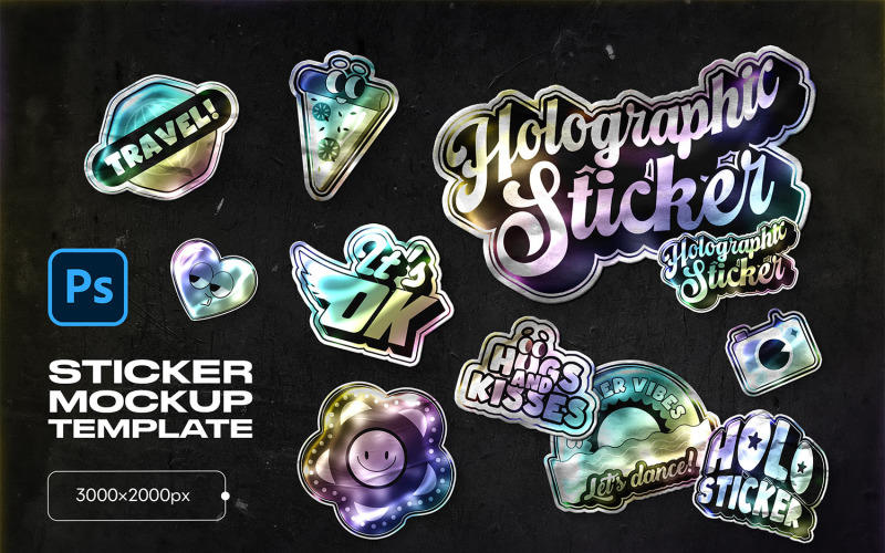 Holographic Sticker Photoshop Mockup Illustration