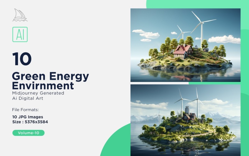 10 Windmill and Piece of land Green Energy Sustainable Industry Set Vol - 10 Illustration