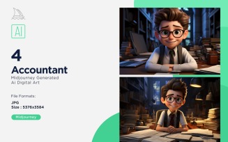 3D Pixar Character Child Boy Accountant with relevant environment 4_Set