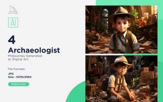 3D Pixar Character Child Boy Archaeologist with relevant environment 4_Set