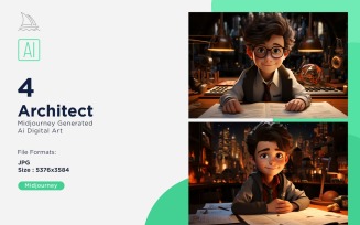 3D Pixar Character Child Boy Architect with relevant environment 4_Set