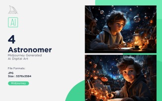 3D Pixar Character Child Boy Astronomer with relevant environment 4_Set