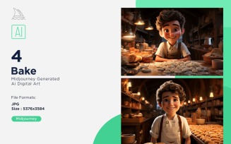 3D Pixar Character Child Boy Bake with relevant environment 4_Set