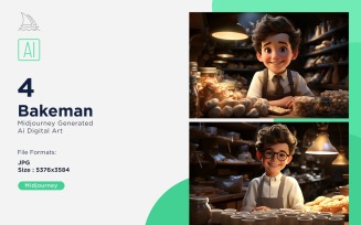 3D Pixar Character Child Boy Bakeman with relevant environment 4_Set