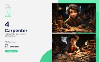 3D Pixar Character Child Boy Carpenter with relevant environment 4_Set