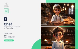 3D Pixar Character Child Boy Chef with relevant environment 8_Set
