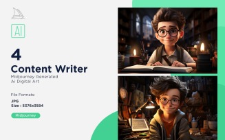 3D Pixar Character Child Boy Content Writer with relevant environment 4_Set