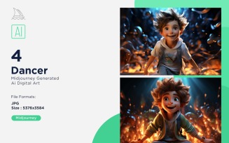 3D Pixar Character Child Boy Dancer with relevant environment 4_Set