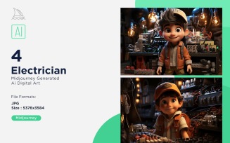3D Pixar Character Child Boy Electrician with relevant environment 4_Set
