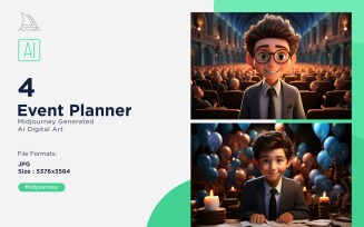 3D Pixar Character Child Boy Event_Planner with relevant environment 4_Set
