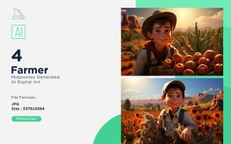3D Pixar Character Child Boy Farmer with relevant environment 4_Set