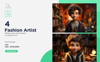 3D Pixar Character Child Boy Fashion Artist with relevant environment 4_Set