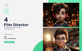 3D Pixar Character Child Boy Film Director with relevant environment 4_Set