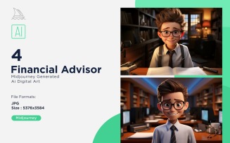 3D Pixar Character Child Boy Financial Advisor with relevant environment 4_Set